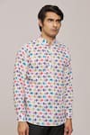 Buy_Arihant Rai Sinha_Multi Color Cotton Printed Elephant Motifs Mandarin Collar Shirt _Online_at_Aza_Fashions