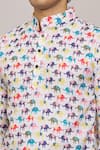 Arihant Rai Sinha_Multi Color Cotton Printed Elephant Motifs Mandarin Collar Shirt _at_Aza_Fashions