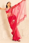 Buy_RADHA SHARMA_Pink Chanderi Cotton Hand Embroidered Sequin Border Saree With Blouse  _at_Aza_Fashions