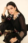 RADHA SHARMA_Black Georgette Hand Embroidered Sequin Placement Floral Kurta Set  _at_Aza_Fashions