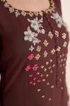 Shop_RADHA SHARMA_Brown Georgette Hand Embroidered Sequin U Neck Yoke Straight Kurta Set  _Online_at_Aza_Fashions