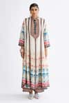 Rajdeep Ranawat_Multi Color Silk Printed Abstract Band Collar Ada Anarkali Tunic  _Online_at_Aza_Fashions