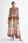 Buy_Rajdeep Ranawat_Multi Color Silk Printed Abstract Notched Anisha Anarkali  _at_Aza_Fashions