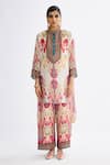 Rajdeep Ranawat_Pink Satin Printed Abstract Permaz Straight Pant  _Online_at_Aza_Fashions