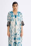 Rajdeep Ranawat_Blue Silk Printed Abstract V Neck Banera Kimono Tunic  _Online_at_Aza_Fashions