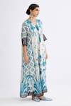 Buy_Rajdeep Ranawat_Blue Silk Printed Abstract V Neck Banera Kimono Tunic  _Online_at_Aza_Fashions