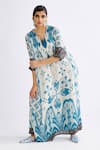 Shop_Rajdeep Ranawat_Blue Silk Printed Abstract V Neck Banera Kimono Tunic  _Online_at_Aza_Fashions