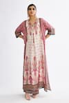 Buy_Rajdeep Ranawat_Pink Silk Printed Abstract V Neck Banera Kimono Tunic  _at_Aza_Fashions