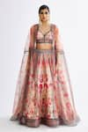 Buy_Rajdeep Ranawat_Pink Dupion Printed Abstract Plunge V Neck Skirt Set With Organza Cape  _Online_at_Aza_Fashions