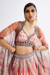 Rajdeep Ranawat_Pink Dupion Printed Abstract Plunge V Neck Skirt Set With Organza Cape  _at_Aza_Fashions