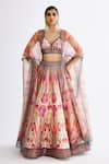 Buy_Rajdeep Ranawat_Pink Dupion Printed Abstract Plunge V Neck Skirt Set With Organza Cape  _at_Aza_Fashions