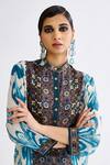 Shop Rajdeep Ranawat Blue Silk Beads Bandeau Neck Champa Printed Long Tunic Online at Aza Fashions Shop_Rajdeep Ranawat_Blue Silk Beads Bandeau Neck Champa Printed Long Tunic_Online_at_Aza_Fashions