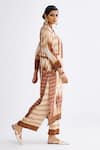 Buy_Rajdeep Ranawat_Brown Silk Printed Abstract Band Collar Champa Long Tunic  _Online_at_Aza_Fashions