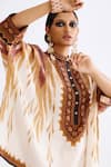 Rajdeep Ranawat_Brown Silk Printed Abstract Band Collar Chanel Short Tunic  _at_Aza_Fashions