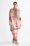 Buy_Rajdeep Ranawat_Pink Silk Printed Abstract Band Collar Chanel Tunic  _at_Aza_Fashions