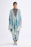 Rajdeep Ranawat_Blue Silk Bandeau Neck Farah Printed Draped Kaftan _Online_at_Aza_Fashions