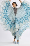 Shop_Rajdeep Ranawat_Blue Silk Bandeau Neck Farah Printed Draped Kaftan _Online_at_Aza_Fashions