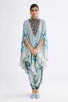 Buy_Rajdeep Ranawat_Blue Silk Bandeau Neck Farah Printed Draped Kaftan _at_Aza_Fashions