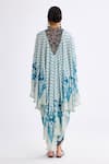 Shop_Rajdeep Ranawat_Blue Silk Bandeau Neck Farah Printed Draped Kaftan _at_Aza_Fashions