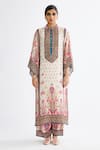 Rajdeep Ranawat_Pink Silk Printed Floral Band Collar Gayatri Tunic _Online_at_Aza_Fashions