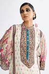 Rajdeep Ranawat_Pink Silk Printed Floral Band Collar Gayatri Tunic _at_Aza_Fashions