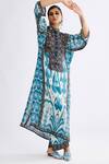 Buy_Rajdeep Ranawat_Blue Silk Printed Floral Band Collar Ghazala Flower Tunic  _Online_at_Aza_Fashions