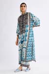 Shop_Rajdeep Ranawat_Blue Silk Printed Floral Band Collar Ghazala Flower Tunic  _Online_at_Aza_Fashions