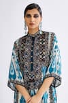 Rajdeep Ranawat_Blue Silk Printed Floral Band Collar Ghazala Flower Tunic  _at_Aza_Fashions