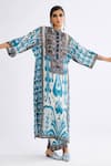 Buy_Rajdeep Ranawat_Blue Silk Printed Floral Band Collar Ghazala Flower Tunic  _at_Aza_Fashions