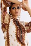 Buy_Rajdeep Ranawat_Brown Silk Printed Geometric Band Collar Ghazala Tunic  _Online_at_Aza_Fashions