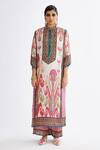 Rajdeep Ranawat_Pink Silk Printed Paisley Band Collar Ghazala Floral Tunic  _Online_at_Aza_Fashions