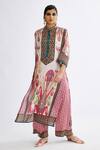 Buy_Rajdeep Ranawat_Pink Silk Printed Paisley Band Collar Ghazala Floral Tunic  _Online_at_Aza_Fashions