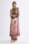 Shop_Rajdeep Ranawat_Pink Silk Printed Paisley Band Collar Ghazala Floral Tunic  _Online_at_Aza_Fashions