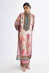 Buy_Rajdeep Ranawat_Pink Silk Printed Paisley Band Collar Ghazala Floral Tunic  _at_Aza_Fashions