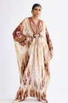 Buy Rajdeep Ranawat Brown Silk Diamonds, Crystals V-neck Imama Paisley Print Kaftan at Aza Fashions Buy_Rajdeep Ranawat_Brown Silk Diamonds, Crystals V-neck Imama Paisley Print Kaftan _at_Aza_Fashions