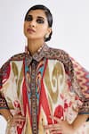 Rajdeep Ranawat_Pink Silk Printed Abstract Collared Neck Kamara Tunic  _at_Aza_Fashions