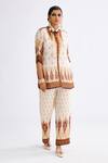 Buy_Rajdeep Ranawat_Brown Satin Printed Abstract Permaz Pattern Pant  _at_Aza_Fashions