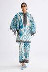 Buy_Rajdeep Ranawat_Blue Silk Printed Abstract Band Collar Nylla Tunic  _Online_at_Aza_Fashions