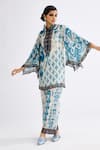 Shop_Rajdeep Ranawat_Blue Silk Printed Abstract Band Collar Nylla Tunic  _Online_at_Aza_Fashions
