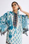 Rajdeep Ranawat_Blue Silk Printed Abstract Band Collar Nylla Tunic  _at_Aza_Fashions