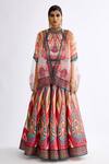 Buy_Rajdeep Ranawat_Pink Satin Print Abstract Halter Neck Leela Lehenga And Cape Set  _Online_at_Aza_Fashions