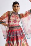 Shop_Rajdeep Ranawat_Pink Satin Print Abstract Halter Neck Leela Lehenga And Cape Set  _Online_at_Aza_Fashions