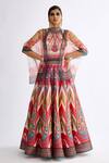 Buy_Rajdeep Ranawat_Pink Satin Print Abstract Halter Neck Leela Lehenga And Cape Set  _at_Aza_Fashions
