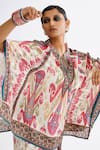 Rajdeep Ranawat_Pink Silk Print Abstract Stand Collar Ramona Poncho Tunic  _at_Aza_Fashions