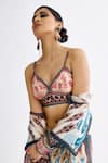 Shop_Rajdeep Ranawat_Multi Color Silk Print Abstract V Neck Ursula Bridgette Bralette  _Online_at_Aza_Fashions