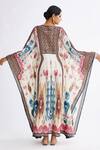 Shop_Rajdeep Ranawat_Multi Color Silk Square Neck Yolanda Abstract Print Kaftan_at_Aza_Fashions