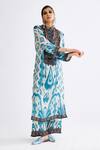 Buy Rajdeep Ranawat Blue Silk Beads Bandeau Neck Champa Printed Long Tunic at Aza Fashions Buy_Rajdeep Ranawat_Blue Silk Beads Bandeau Neck Champa Printed Long Tunic_at_Aza_Fashions