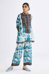 Buy Rajdeep Ranawat Blue Satin Permaz Printed Straight Pant at Aza Fashions Buy_Rajdeep Ranawat_Blue Satin Permaz Printed Straight Pant_at_Aza_Fashions