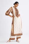 Buy_Rajdeep Ranawat_Brown Silk Printed Geometric Band Collar Ghazala Tunic  _at_Aza_Fashions