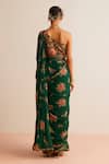 Shop_Kalista_Green Blouse Viscose Silk Printed Floral Adira Pre-draped Saree With_at_Aza_Fashions